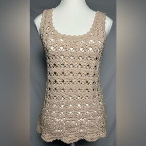 CODE‎ ONE 100% Cotton Cream Y2K Open Knit Summer Beach Vacation Tank Top Size L